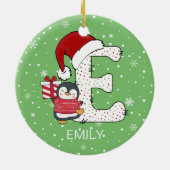 Kerst alfabet E Santa Hat Penguin Sneeuwvlok Keramisch Ornament (Achterkant)