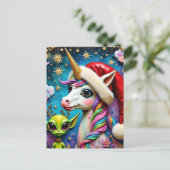 Kerst Alien en Unicorn Briefkaart (Staand voorkant)