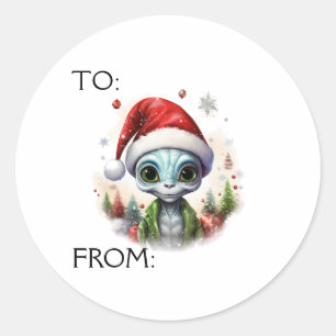 Kerst Alien Gift aan Van Ronde Sticker