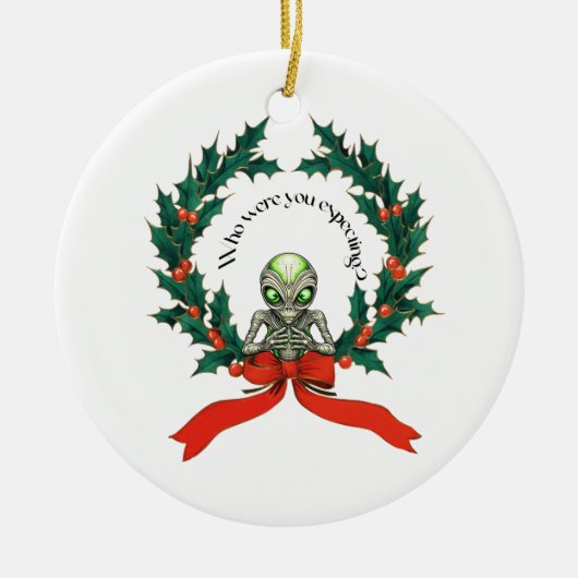 Kerst Alien krans Keramisch Ornament (Voorkant)