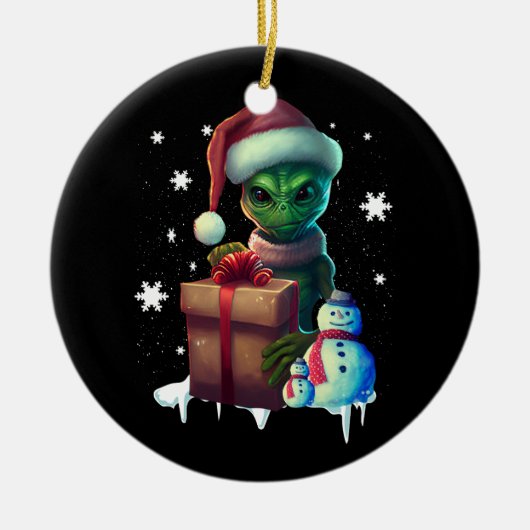 Kerst Alien Santa Science Fictie Ruimte Buiten Keramisch Ornament (Voorkant)
