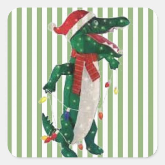 Kerst Alligator Kerstmis Vierkante Sticker (Voorkant)