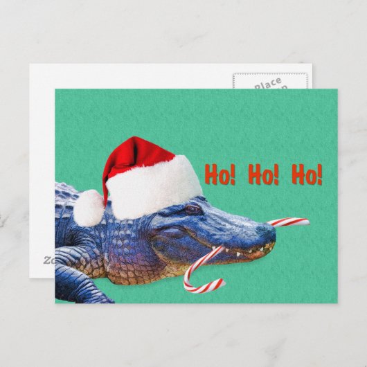 Kerst, alligator met kerstmuts feestdagenkaart (Voorkant / Achterkant)