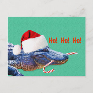 Kerst, alligator met kerstmuts feestdagenkaart