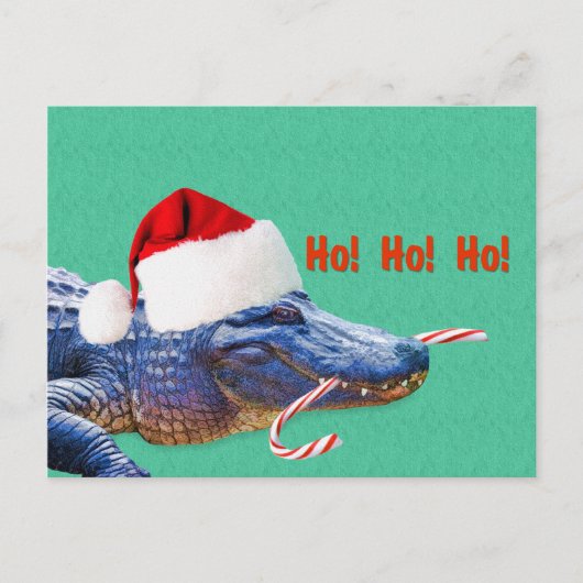 Kerst, alligator met kerstmuts feestdagenkaart (Voorkant)