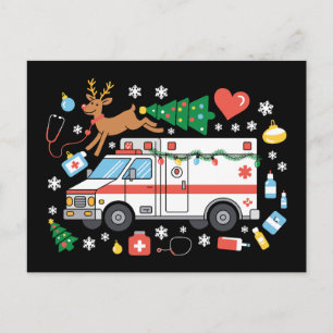 Kerst Ambulance EMT Rendier Stethoscoop Xmas Feestdagenkaart