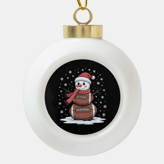 Kerst Amerikaans Football Sneeuwman Xmas Sport Keramische Bal Ornament (Voorkant)