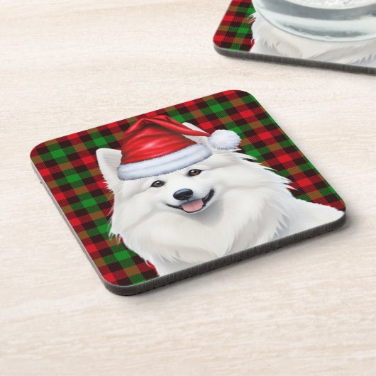 Kerst Amerikaanse Eskimo Dog Plaid Vakantie Bier Onderzetter (Linkerzijde)