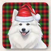 Kerst Amerikaanse Eskimo Dog Plaid Vakantie Bier Onderzetter (Voorkant)
