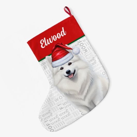 Kerst Amerikaanse Eskimo Hondennaam Woof Grote Kerstsok (Achterkant (Hangend))