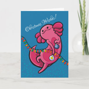 Kerst Amfibie Schattige Axolotl met Ornamenten Kaart