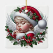 Kerst Angel en Holly Keramisch Ornament (Achterkant)