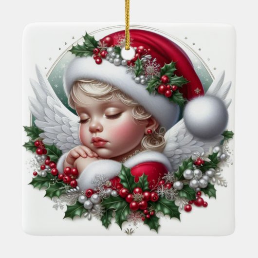 Kerst Angel en Holly Keramisch Ornament (Achterkant)
