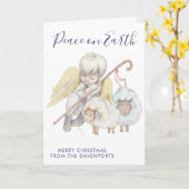 Kerst Angel Shepherd met schapen Vakantie Kaart (Gele Bloem)