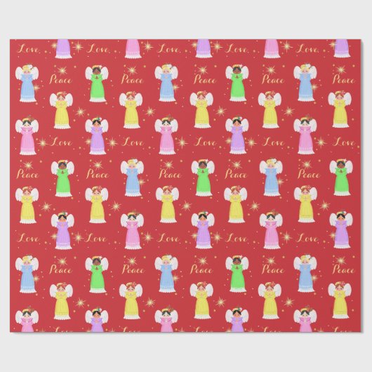 Kerst  Angels Rood Cadeaupapier (Vlak)