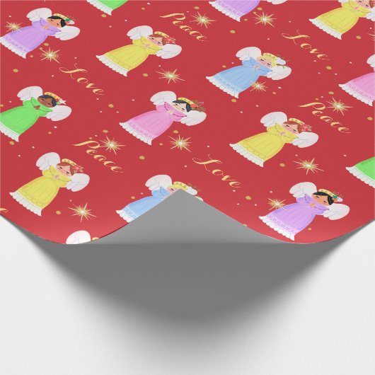 Kerst  Angels Rood Cadeaupapier (Hoek)