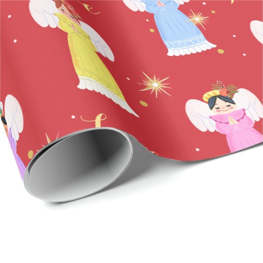 Kerst  Angels Rood Cadeaupapier (Rol Hoek)