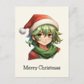 Kerst Anime Elf Portret Feestdagenkaart (Voorkant)