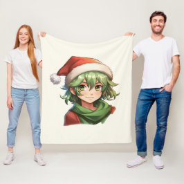 Kerst Anime Elf Portret Fleece Deken