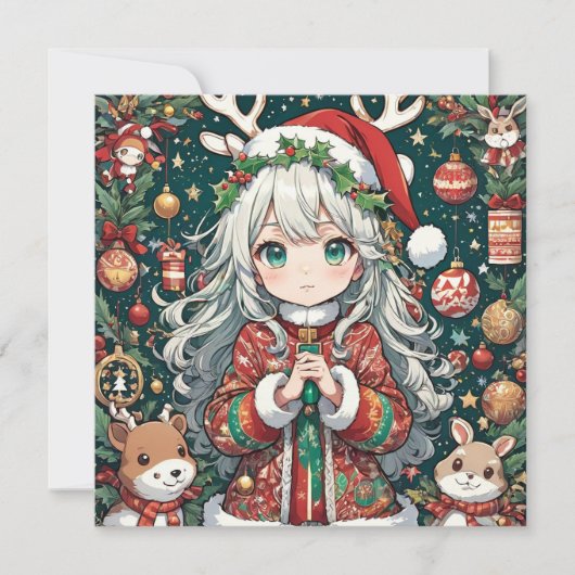Kerst Anime meisje Feestdagenkaart (Voorkant)
