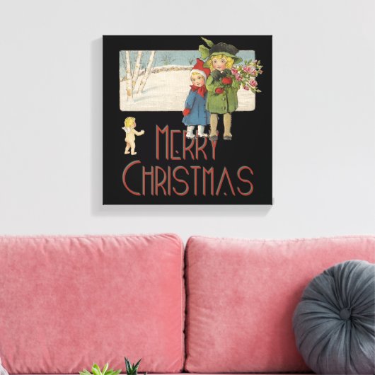 Kerst Antiek Kinderen Illustratie 1920 Canvas Afdruk (Insitu (Woonkamer))