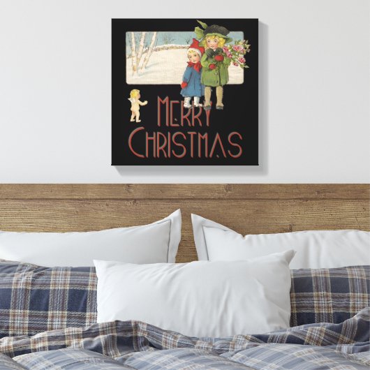Kerst Antiek Kinderen Illustratie 1920 Canvas Afdruk (Insitu (Slaapkamer))