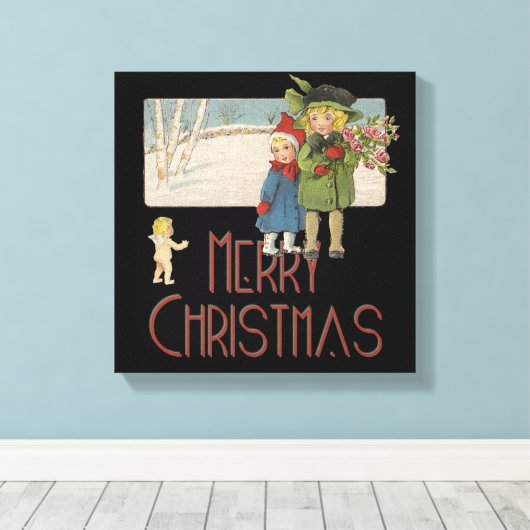 Kerst Antiek Kinderen Illustratie 1920 Canvas Afdruk (Insitu (Houten vloer))