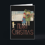 Kerst Antiek Kinderen Illustratie 1920 Feestdagen Kaart<br><div class="desc">Vintage kerstkinderen en Cherub... wat een mooie kleine gek van een kerstgroet. Twee kinderen die kerstbloemen brengen, worden benaderd door een kerstkerker. "Vrolijk kerstfeest" staat er. Deze charmante illustratie voor kerstkinderen is gebaseerd op een postkaart uit 1920. De illustratie van de kerstkinderen is heel mooi. Ze hebben kleine kerstmantels aan....</div>