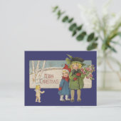 Kerst Antiek Kinderen Illustratie 1920 Feestdagenkaart (Staand voorkant)