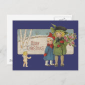 Kerst Antiek Kinderen Illustratie 1920 Feestdagenkaart (Voorkant / Achterkant)