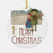 Kerst Antiek Kinderen Illustratie 1920 Keramisch Ornament (Voorkant)