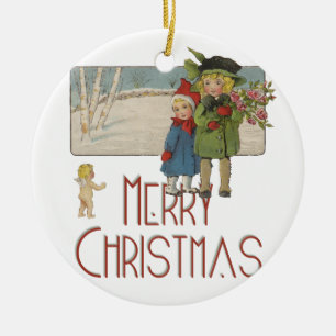 Kerst Antiek Kinderen Illustratie 1920 Keramisch Ornament