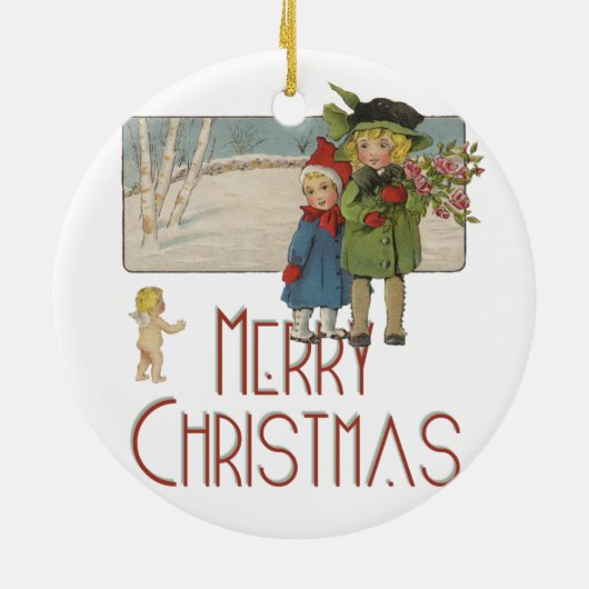 Kerst Antiek Kinderen Illustratie 1920 Keramisch Ornament (Achterkant)