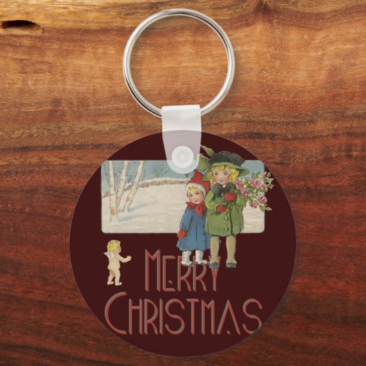 Kerst Antiek Kinderen Illustratie 1920 Sleutelhanger (Voorkant)