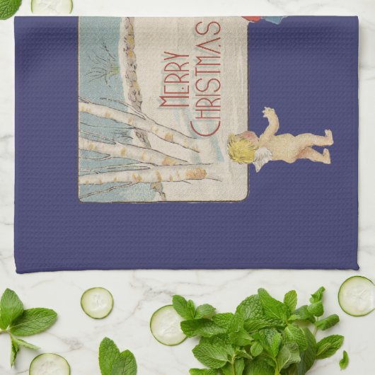 Kerst Antiek Kinderen Illustratie 1920 Theedoek (Gevouwen)