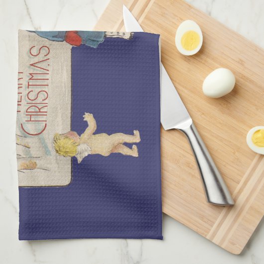 Kerst Antiek Kinderen Illustratie 1920 Theedoek (Quarter Fold)