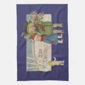 Kerst Antiek Kinderen Illustratie 1920 Theedoek (Verticaal)