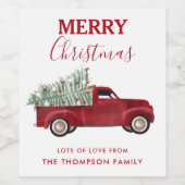 Kerst Antiek pick-up truck kerstboom Wijn Etiket (Enkel label)