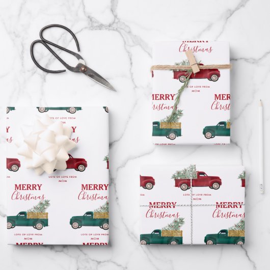 Kerst Antiek pick-up truck Xmas Tree Custom Inpakpapier Vel (Voorkant)