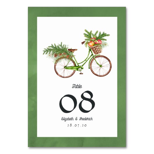 Kerst appels en dennen fiets winter bruiloft kaart (Voorkant)
