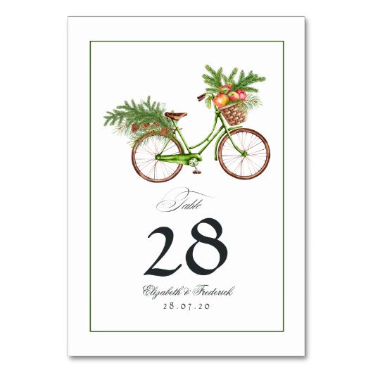 Kerst appels en dennen fiets winter bruiloft kaart (Voorkant)
