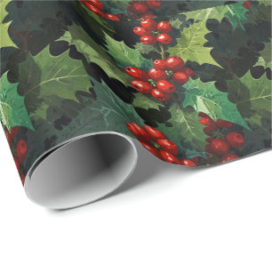 Kerst aquarel Hulst bes bladeren botanisch Cadeaupapier