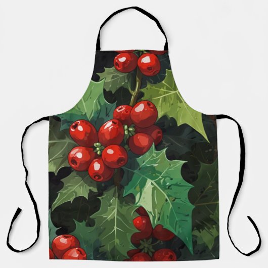 Kerst aquarel Hulst bes bladeren botanisch  Schort (Voorkant)