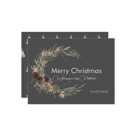 Kerst aquarel zwart Briefkaart (Voorkant / Achterkant in situ)