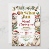 Kerst Arctic Animals Fun Verjaardag Uitnodiging (Voorkant)