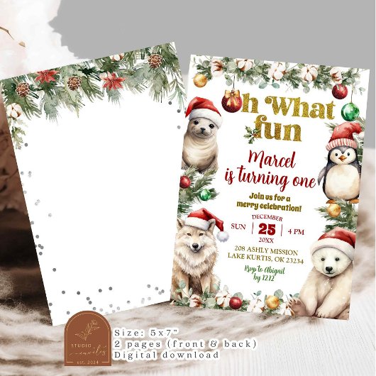 Kerst Arctic Animals Fun Verjaardag Uitnodiging