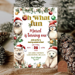 Kerst Arctic Animals Fun Verjaardag Uitnodiging