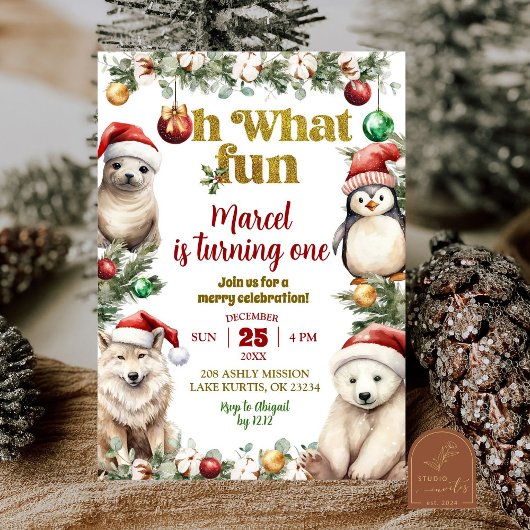 Kerst Arctic Animals Fun Verjaardag Uitnodiging
