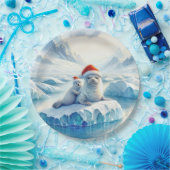 Kerst Arctische zeehonden met Santa Hats Papieren Bordje (Feest)