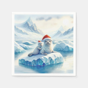 Kerst Arctische zeehonden met Santa Hats Servet